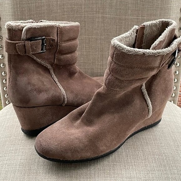 GEOX Women Boots Wedge Shoes Tan Suede Leather Upper W/ Fur Inside Size 39 8.5US - Picture 6 of 11